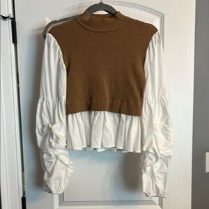 Brown and White Layered Long Sleeve Top